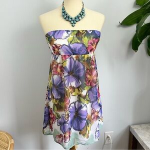 Y2K Charlotte Russe Strapless Floral Summer Dress in Lavender & Pink